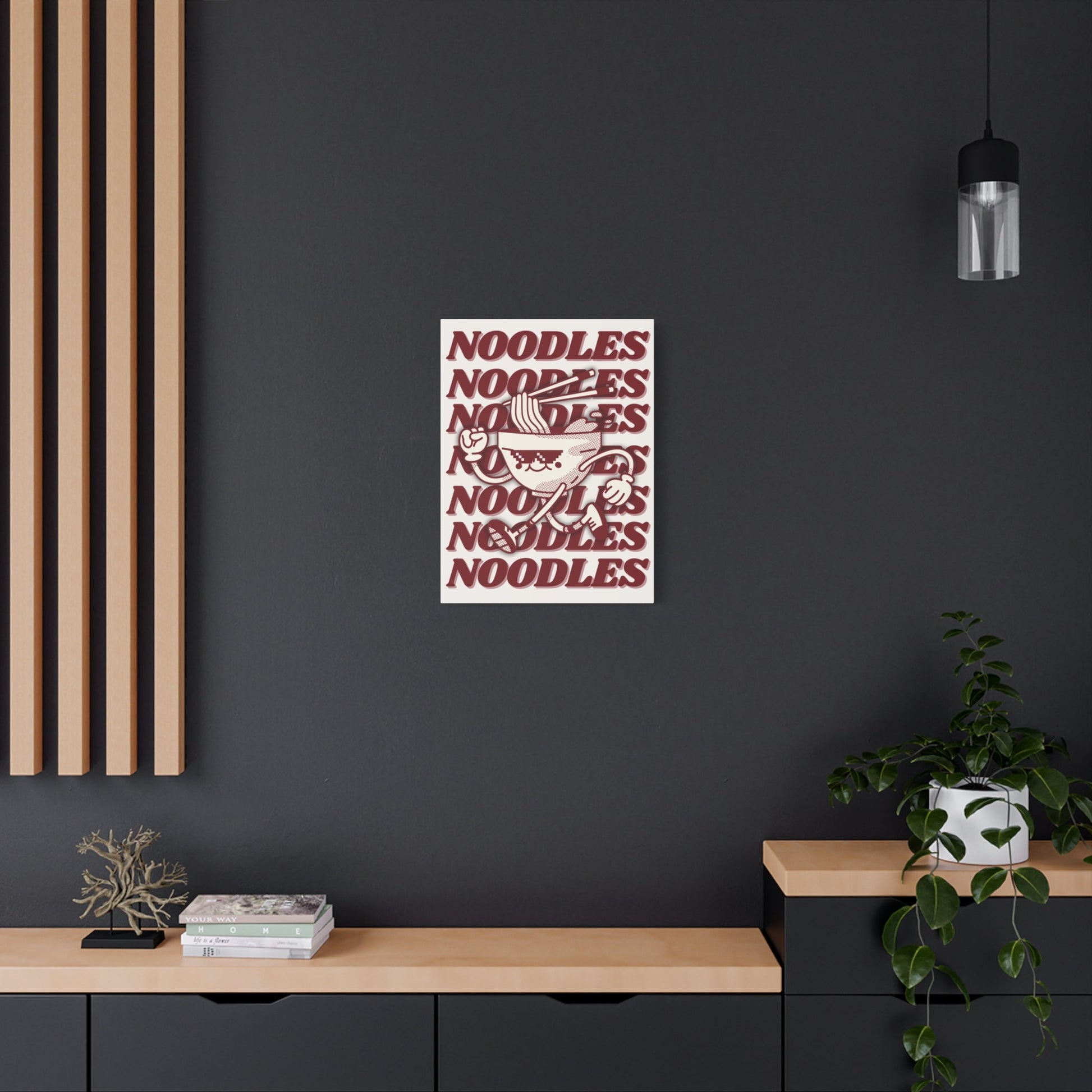 Retro Matte Canvas | Vibrant Noodle Art for Food Lovers black wall