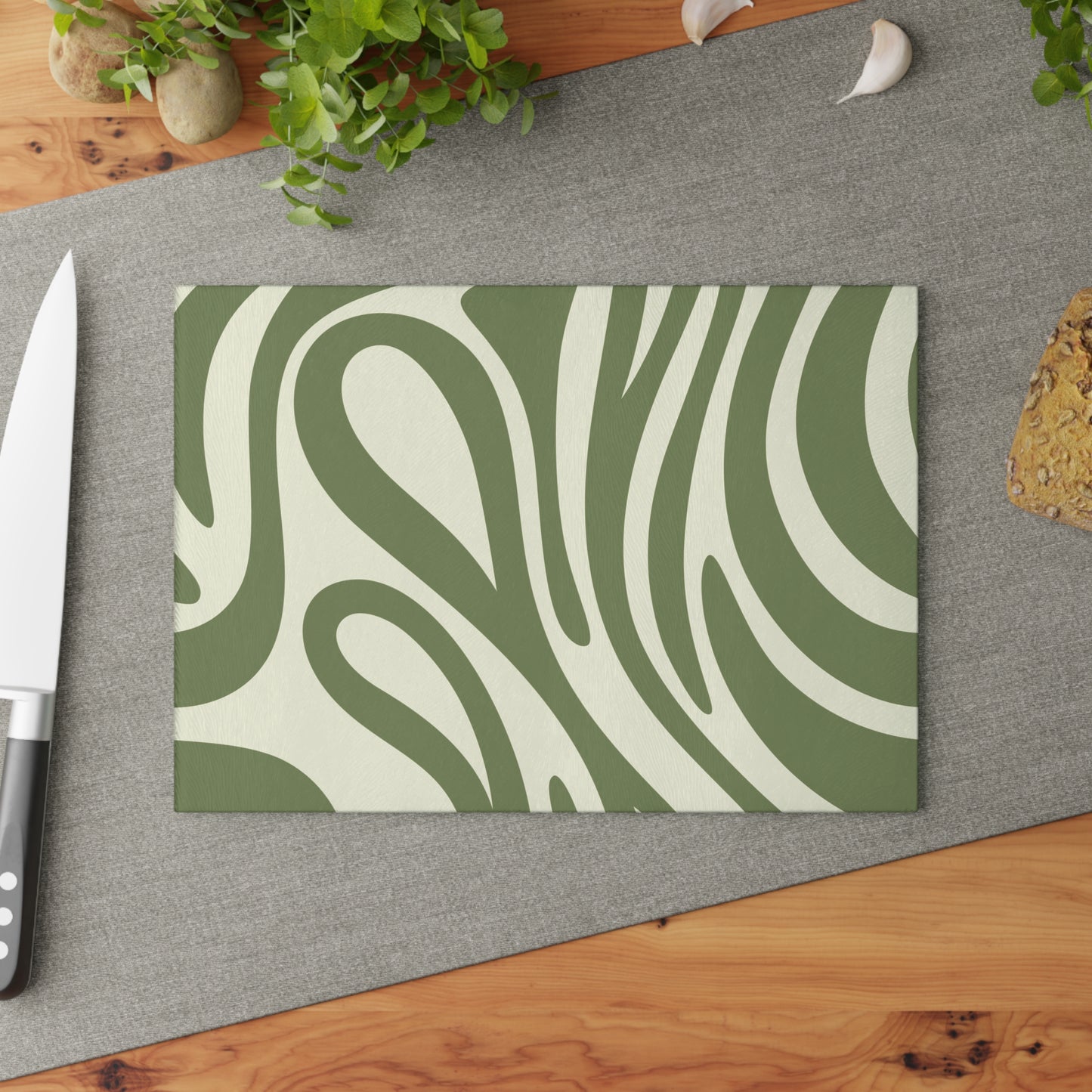 Retro Glass Cutting Board | Greenery Pattern